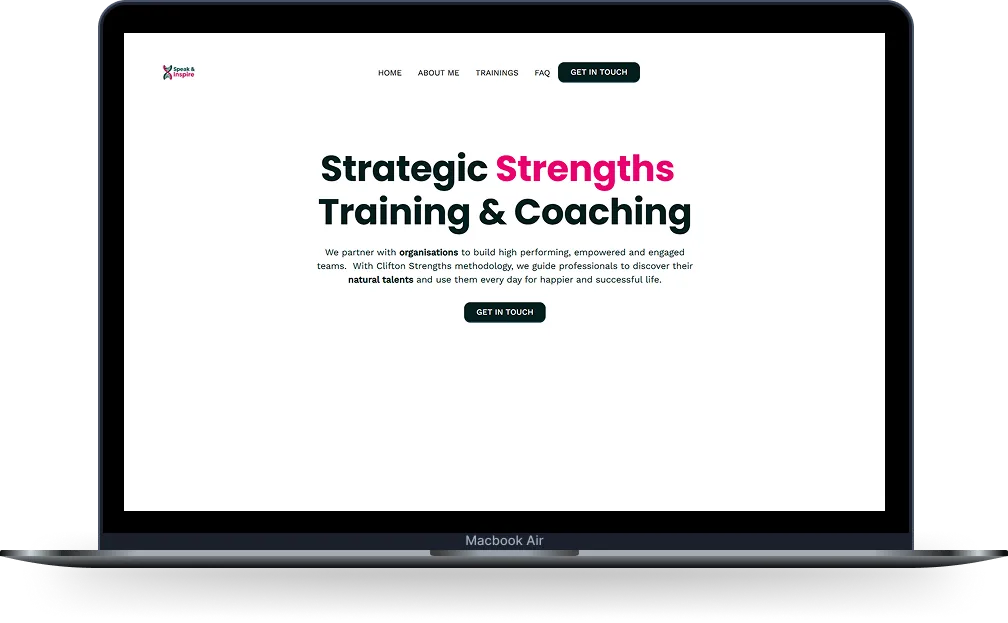 Speak and Inspire website on a laptop